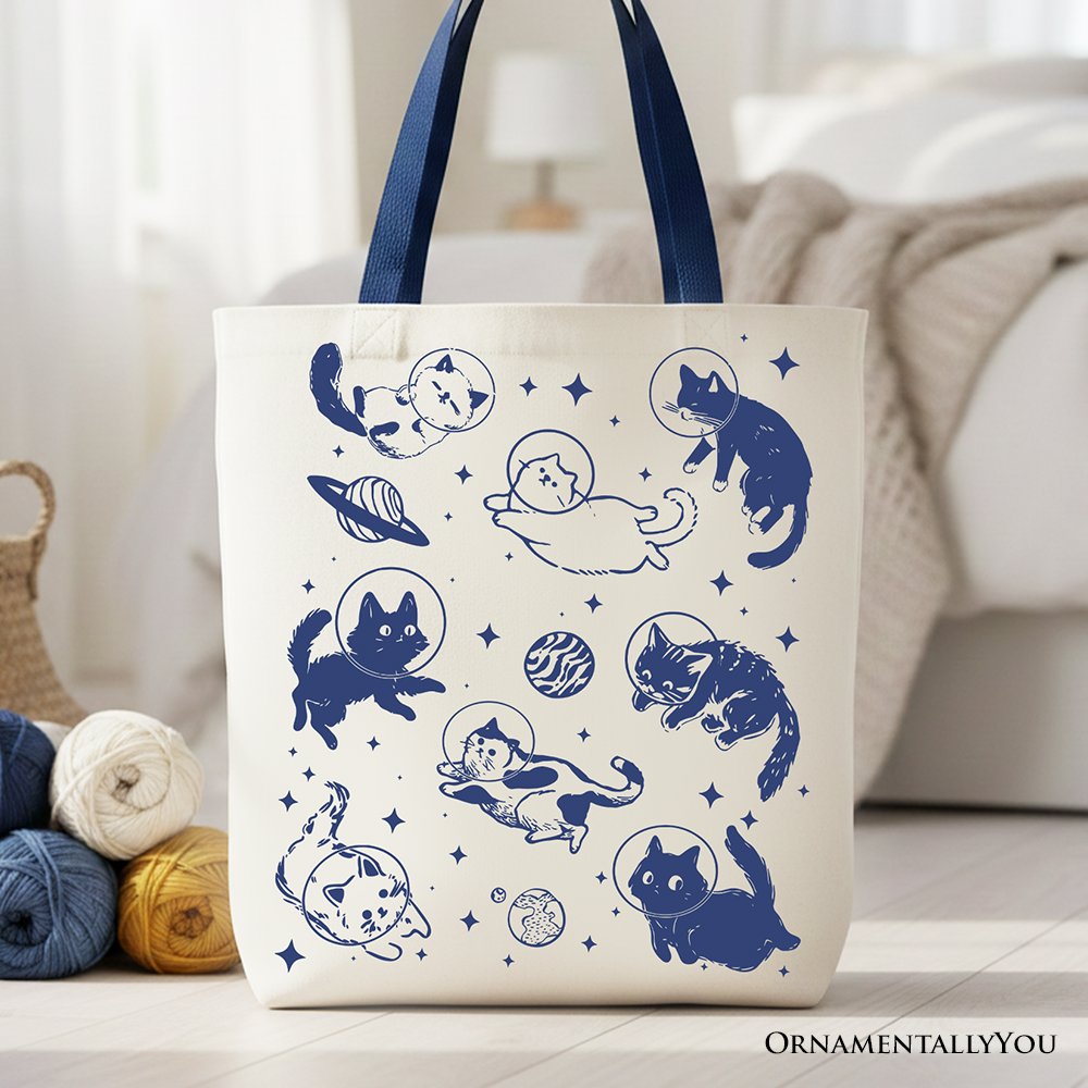 Cats in Space Retro Canvas Tote Bag,