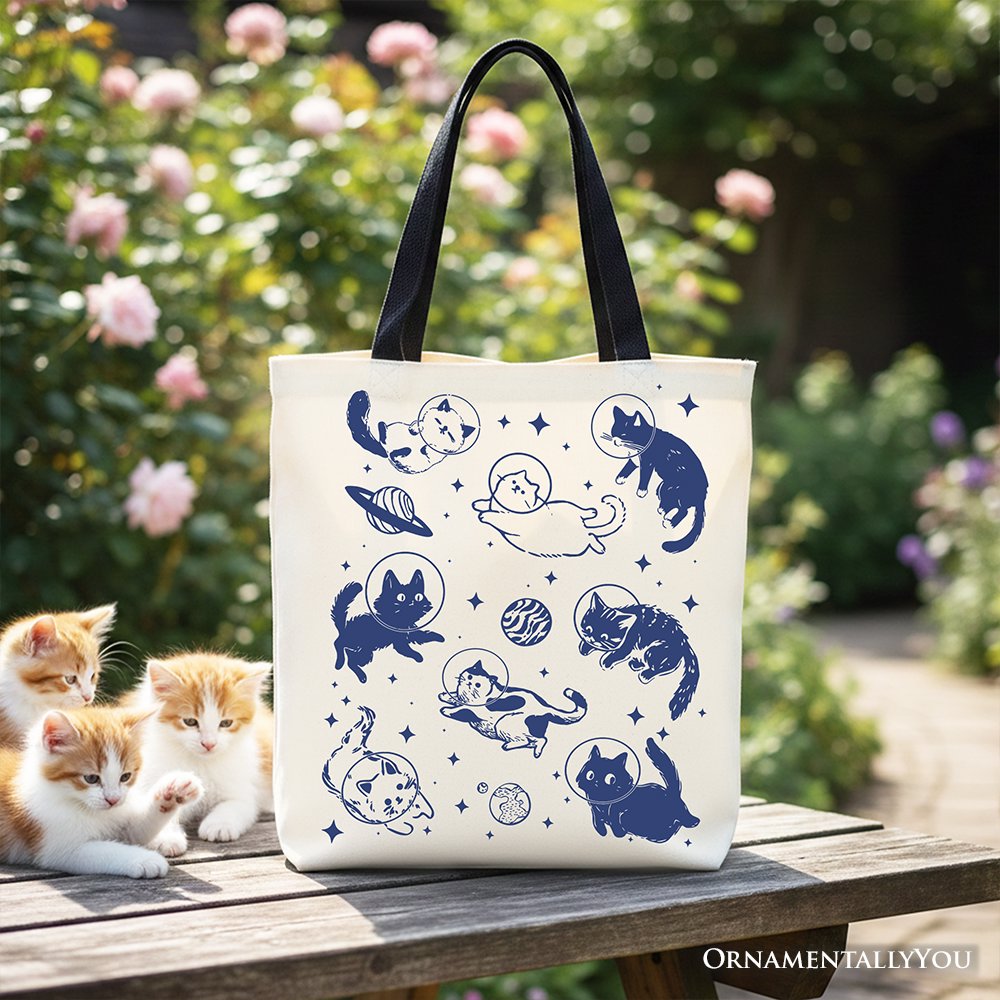 Cats in Space Retro Canvas Tote Bag,