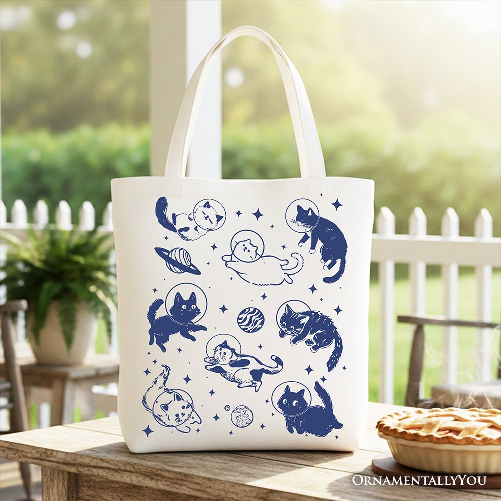 Cats in Space Retro Canvas Tote Bag,