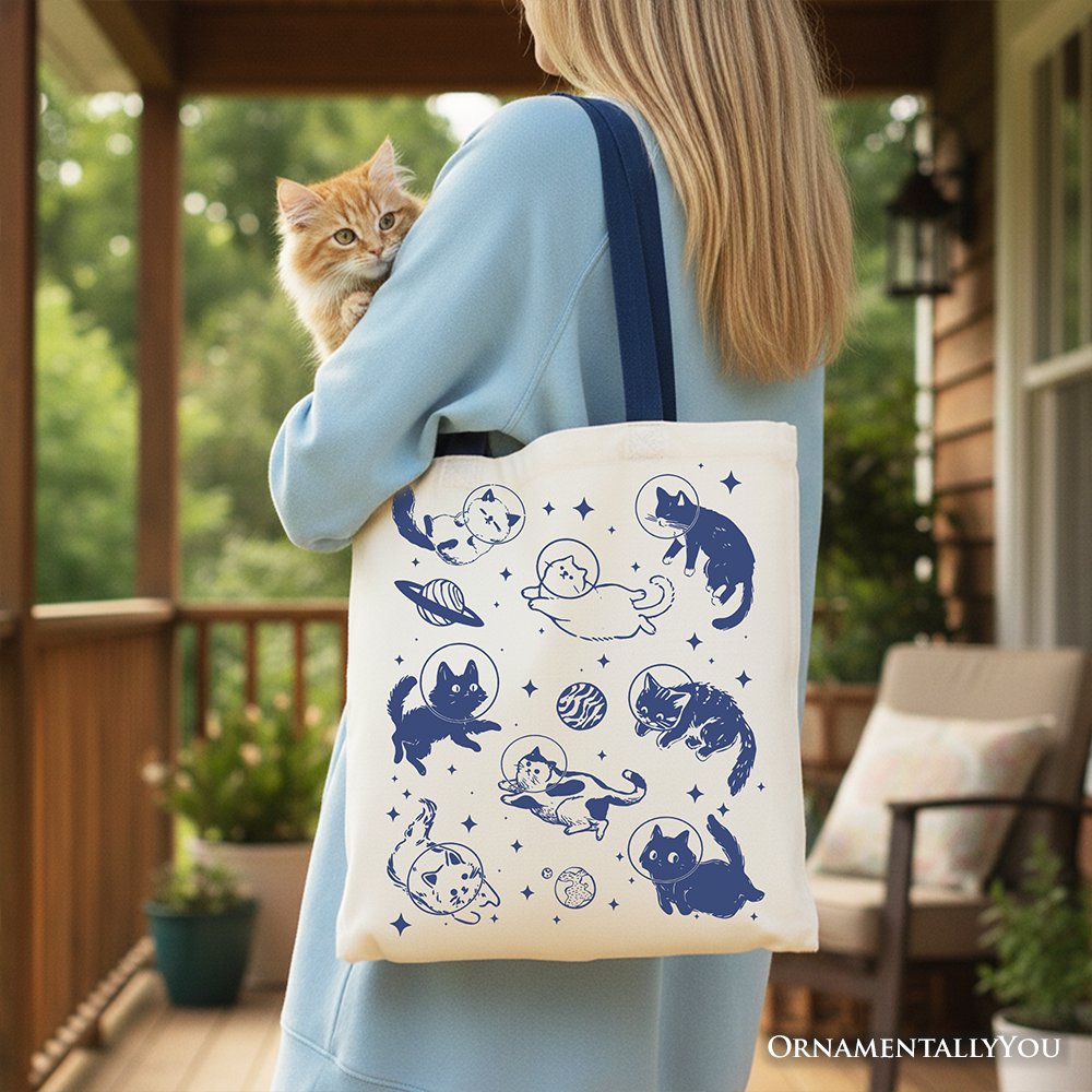 Cats in Space Retro Canvas Tote Bag,