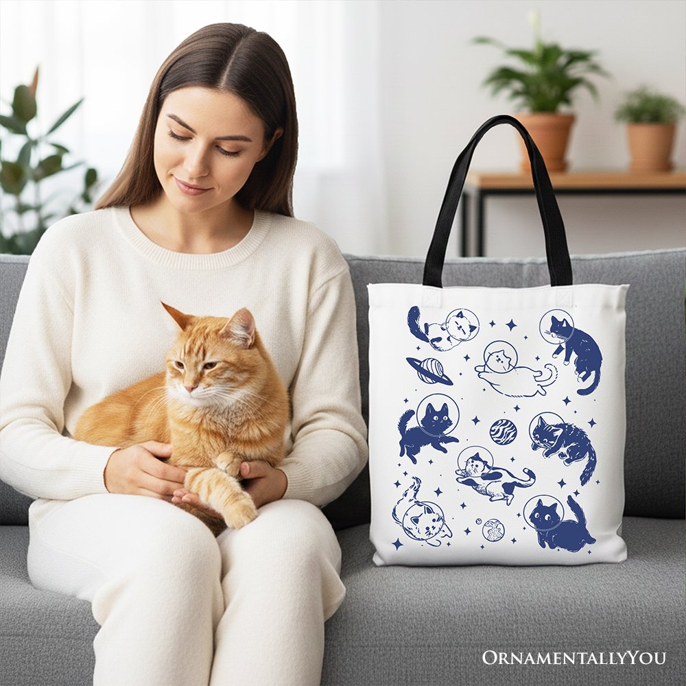 Cats in Space Retro Canvas Tote Bag,